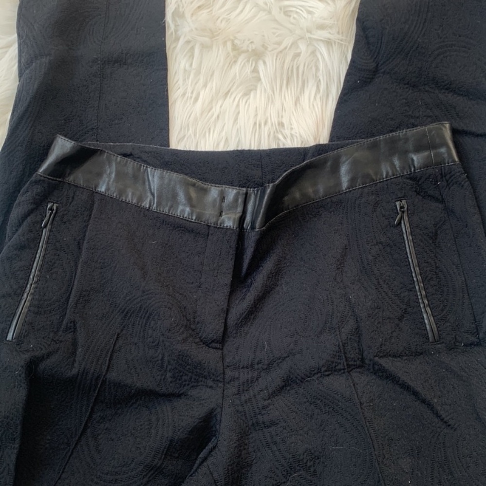 Akris Punto pants leather trim & brocade formal or casual sz 10. Orig $990 Saks